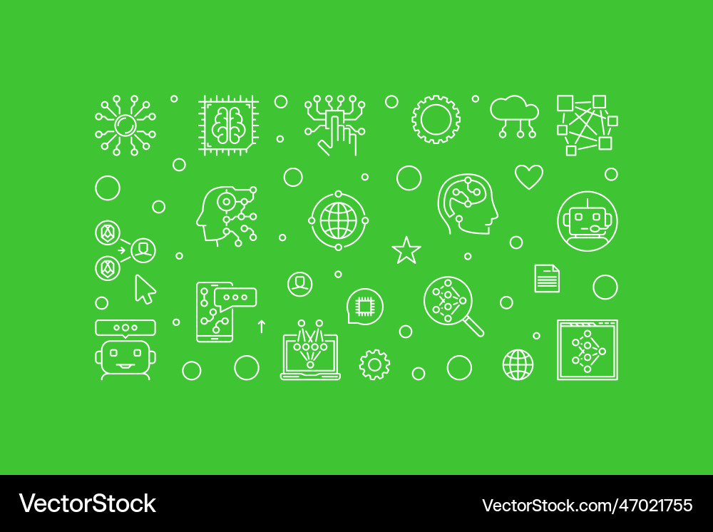 Machine learning outline horizontal banner ml Vector Image