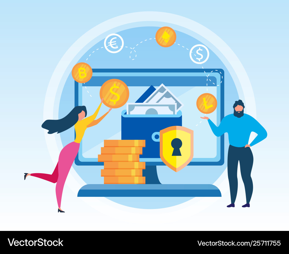 Man woman virtual wallet cryptocurrency exchange – Royalty-Free Vector |  VectorStock