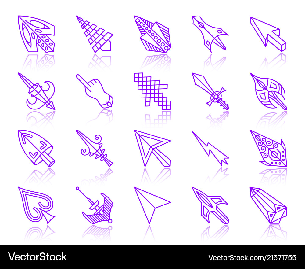Mouse cursor simple color line icons set Mouse cursor simple color line icons set vector image