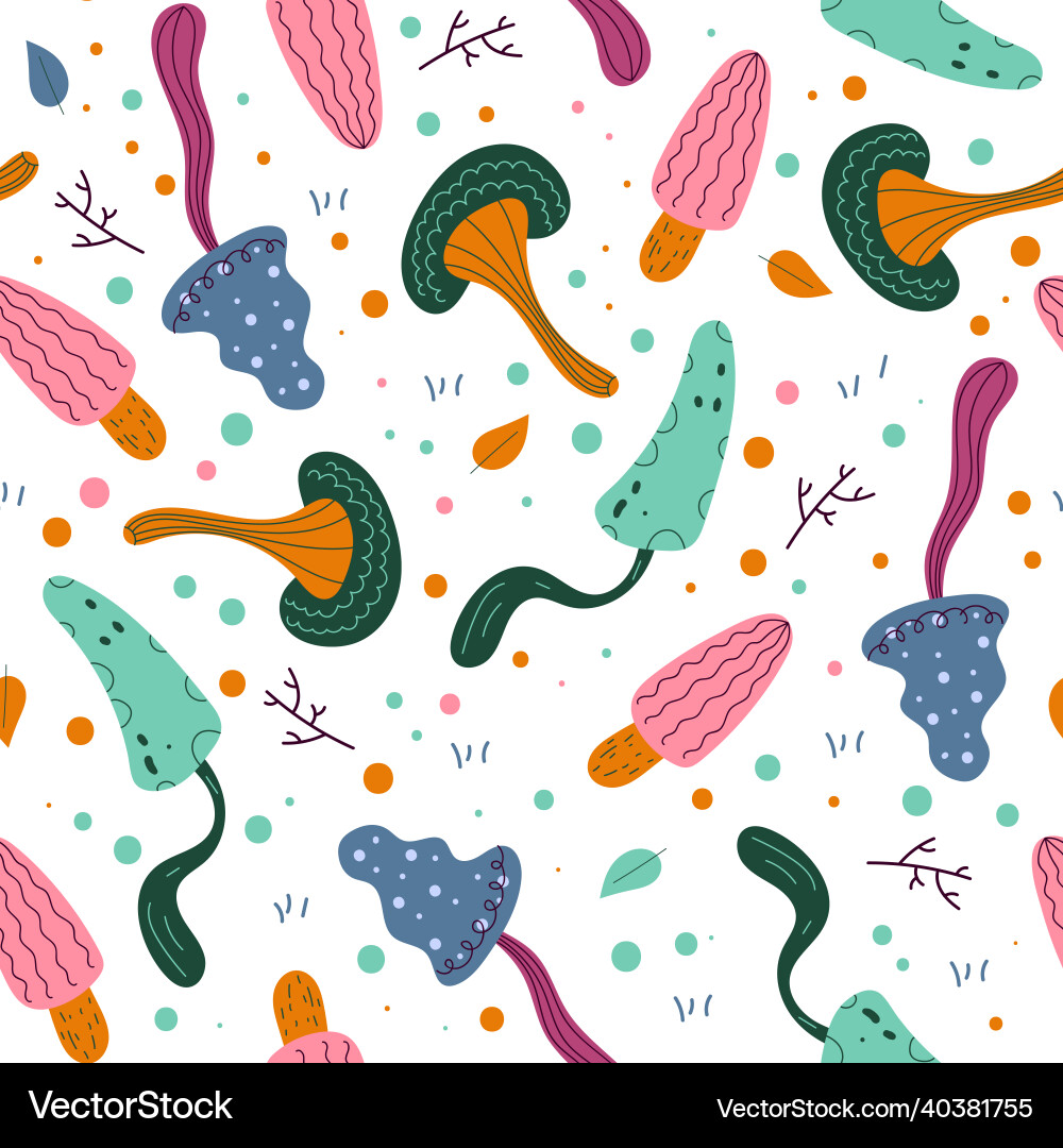 Mushrooms seamless pattern cute forest objects om Mushrooms seamless pattern cute forest objects om vector image