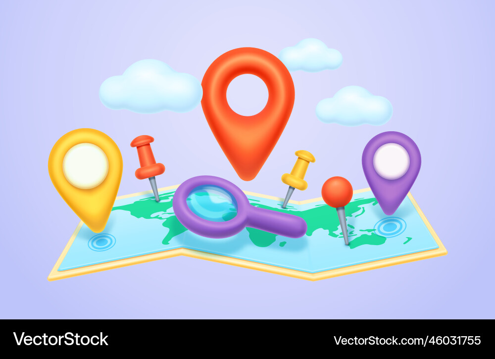 Navigation location pointers on map vector image