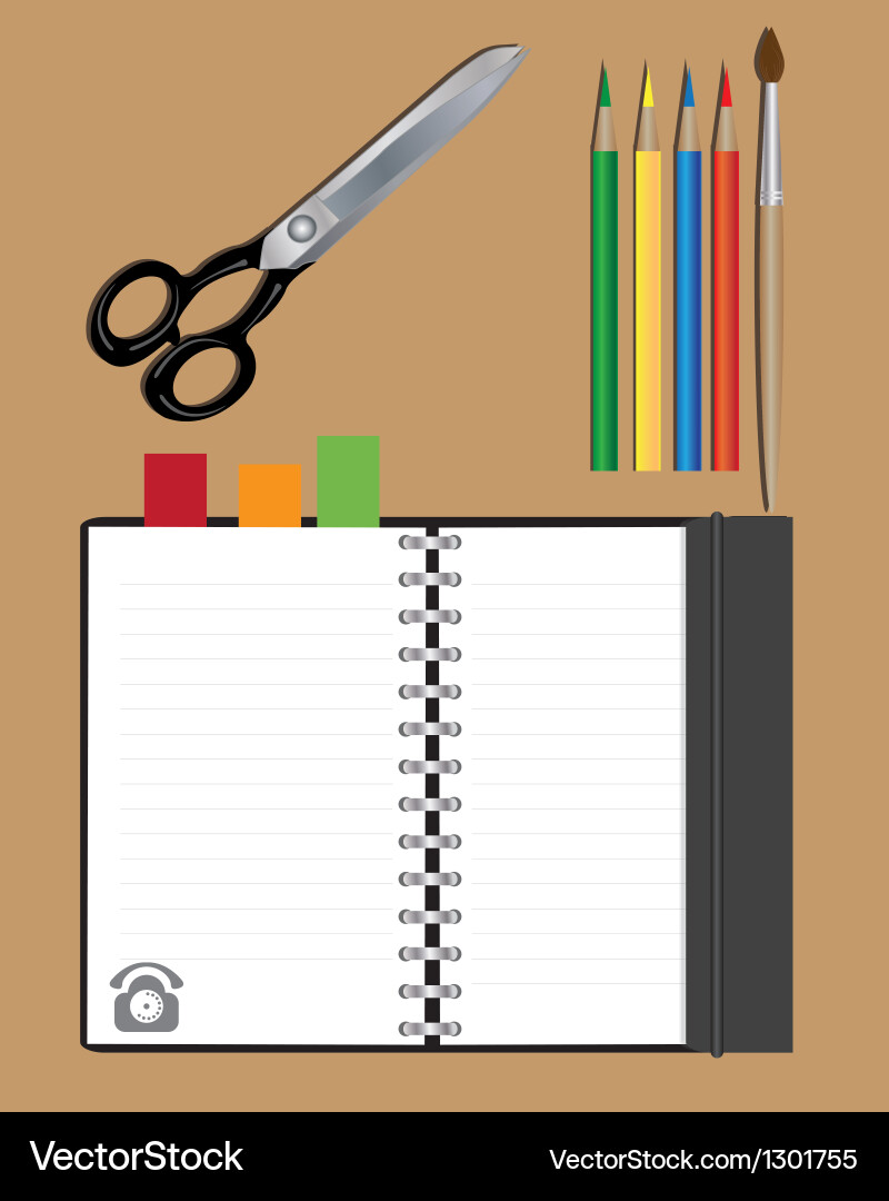 Notebook scissors and pencils Vector Image