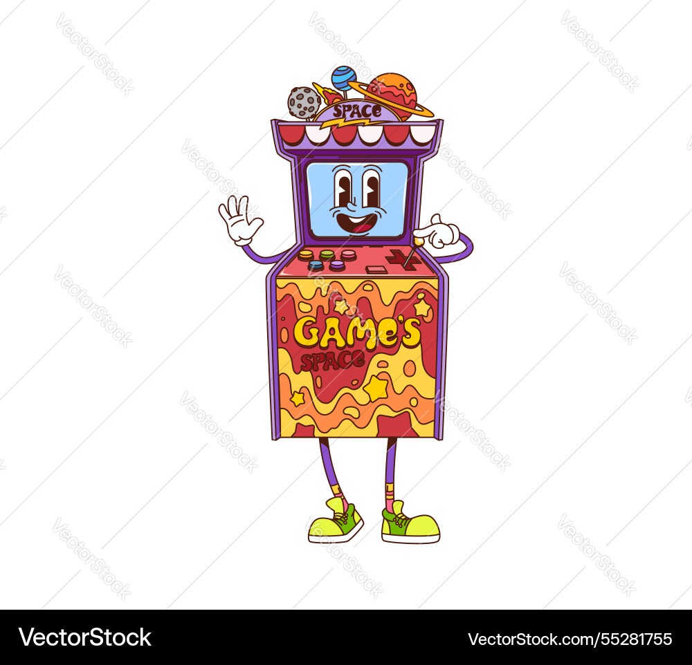 Retro groovy arcade video game machine character Retro groovy arcade video game machine character vector image