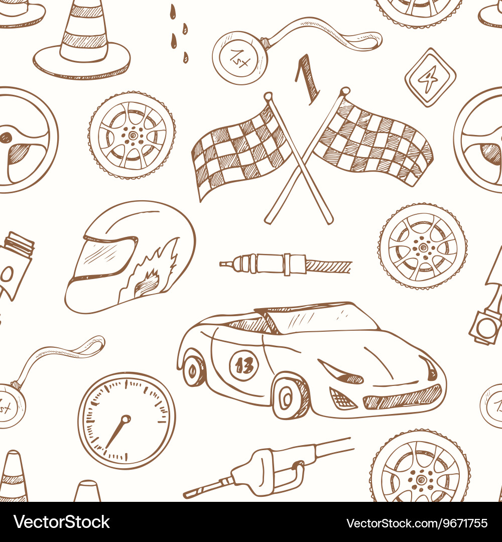 Seamless pattern with racing auto items sketch Vector Image