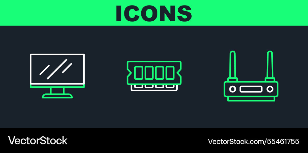 Set line router and wi-fi signal computer monitor Set line router and wi-fi signal computer monitor Vector Image