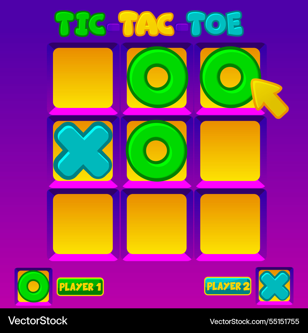 Tic tac toe ui with arow cursor board logic game Tic tac toe ui with arow cursor board logic game vector image