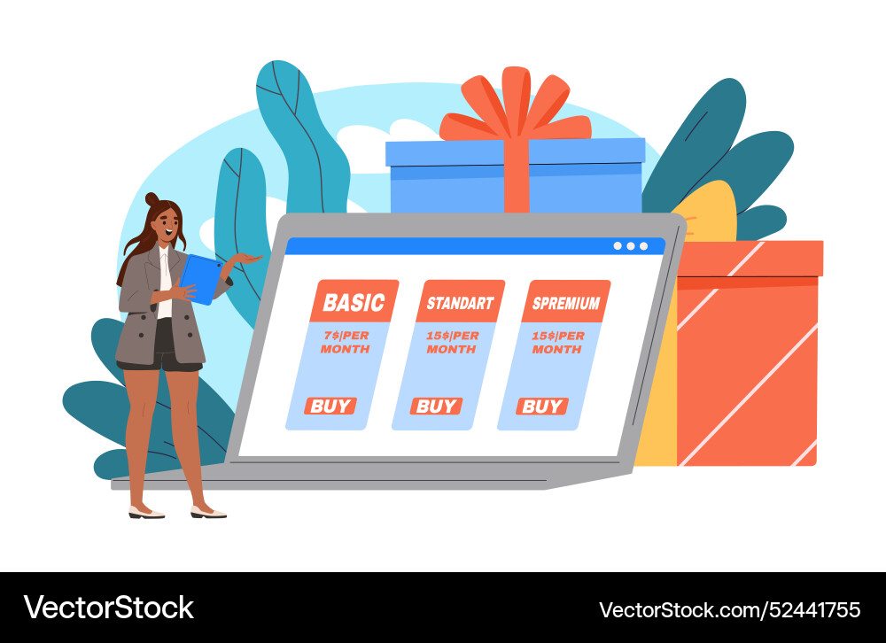 Woman with online shopping young girl near laptop Vector Image
