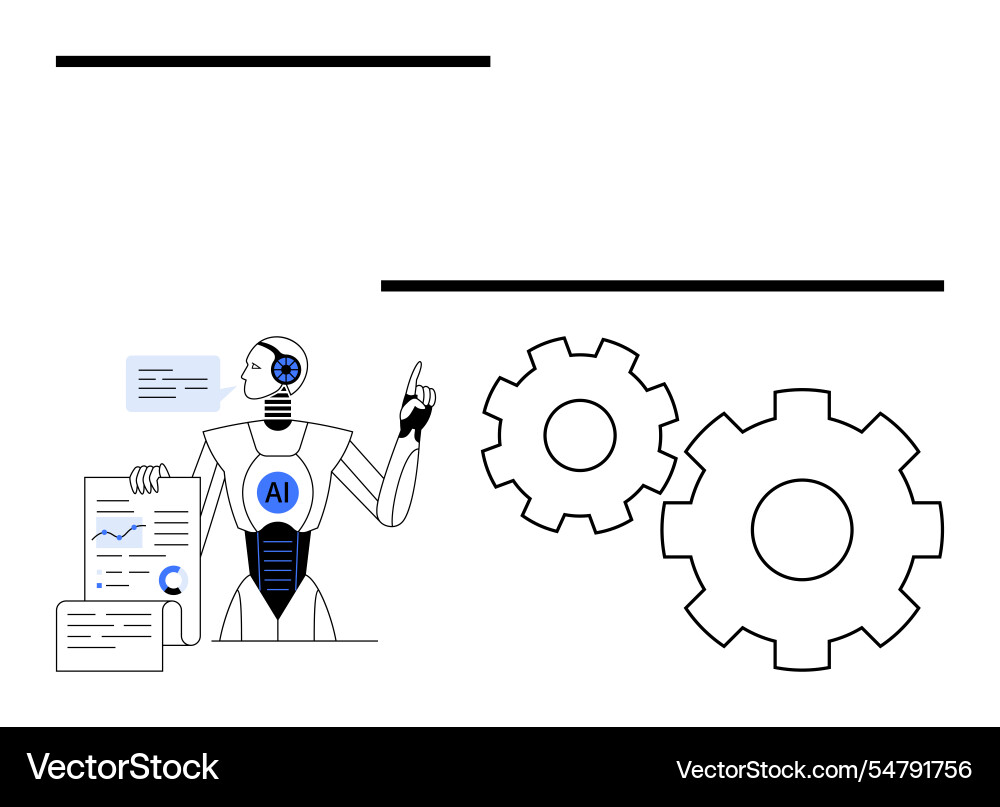Ai robot presenting data with large gears Ai robot presenting data with large gears vector image