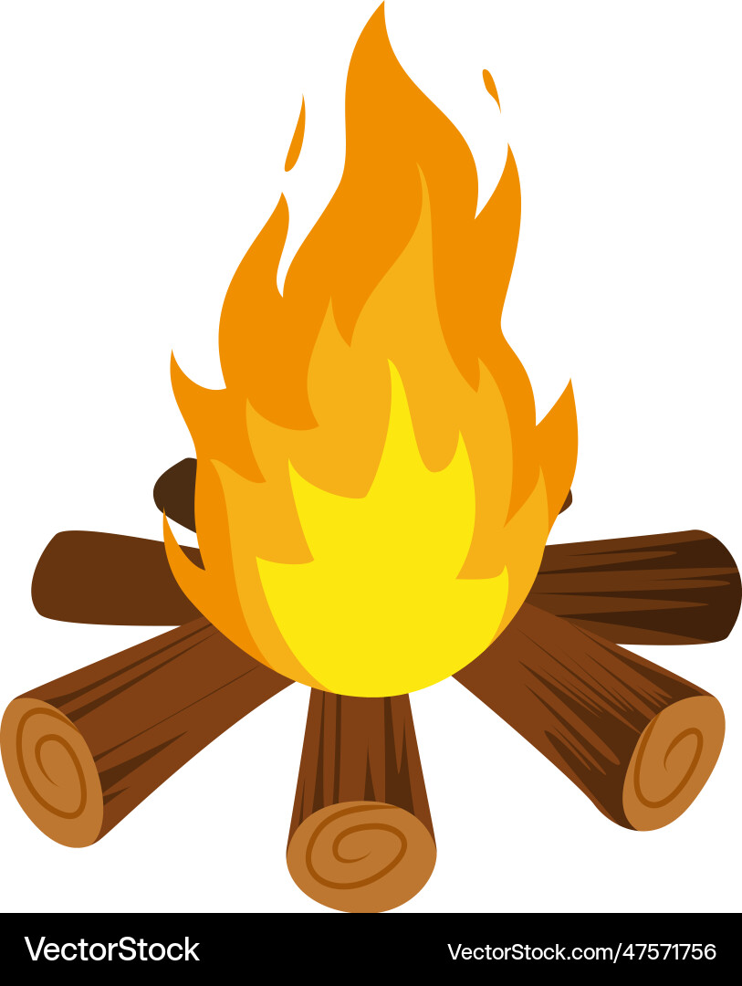 Burning campfire with wood blaze flame glowing vector image