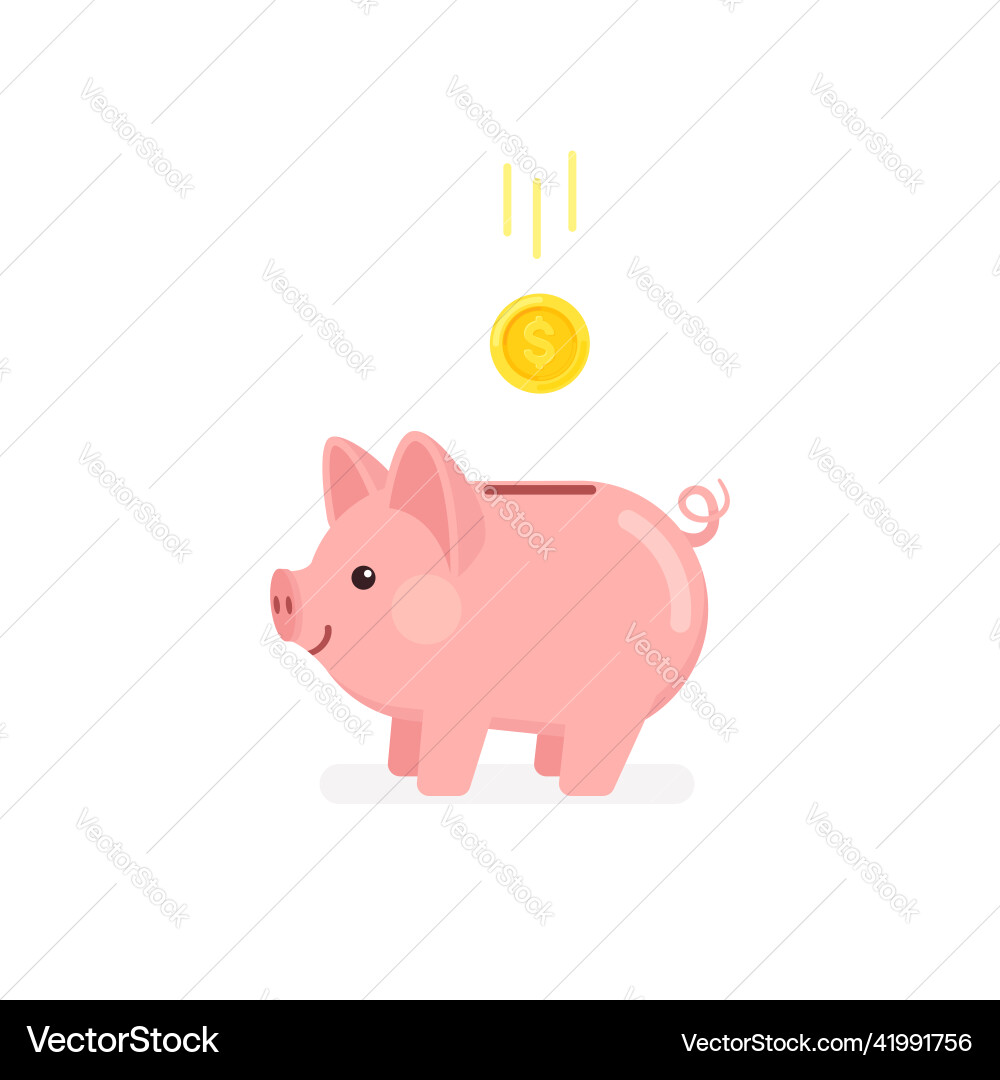 Cute piggy bank with gold coin isolated on white Cute piggy bank with gold coin isolated on white vector image