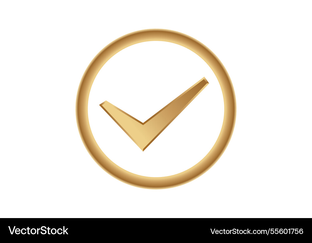 Golden checkmark symbol in circular frame vector image