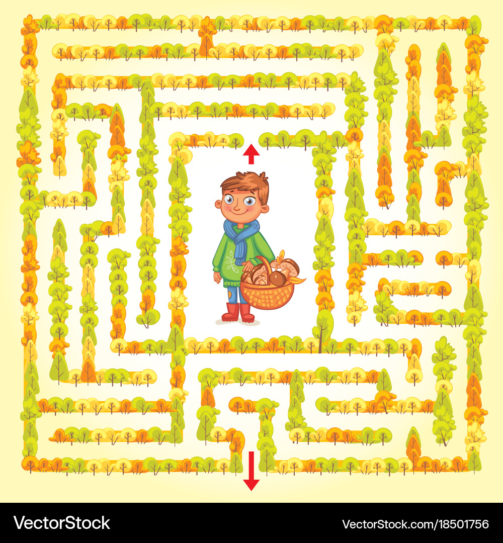 Help the character to find a way out of maze vector image