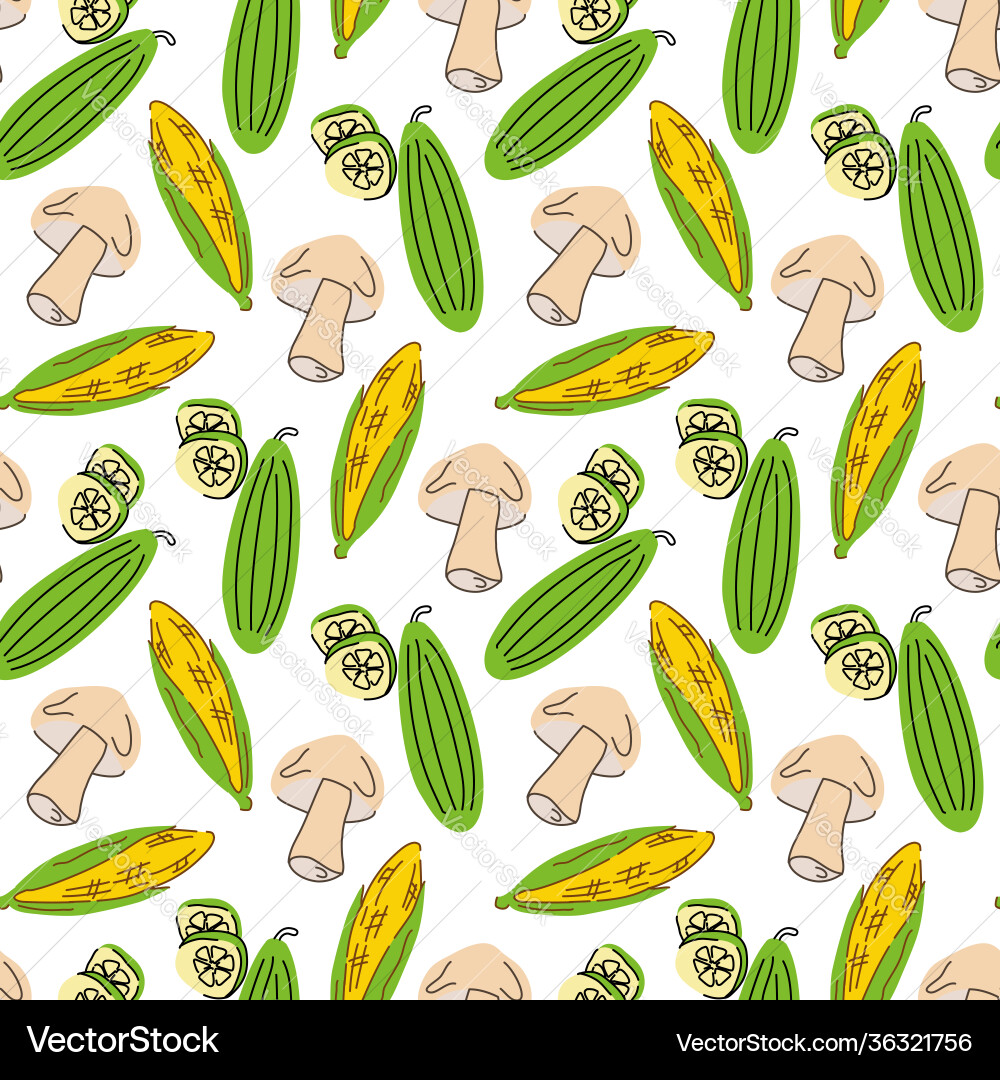 Seamless pattern vegetables with elements Seamless pattern vegetables with elements Vector Image