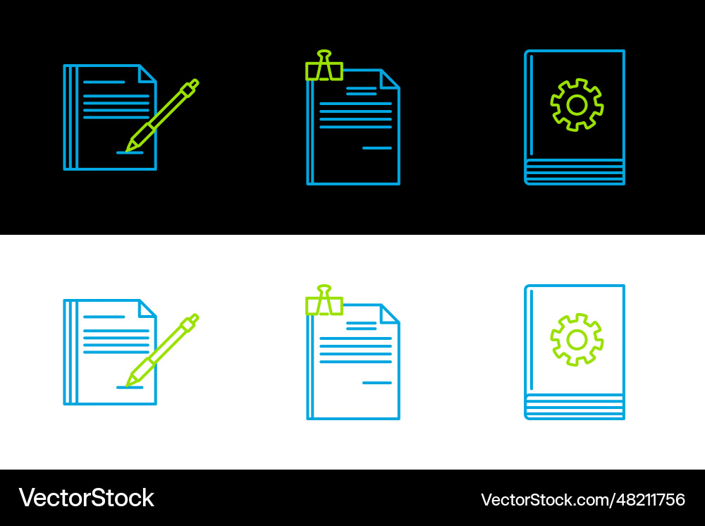 Set line user manual blank notebook and pen Set line user manual blank notebook and pen vector image