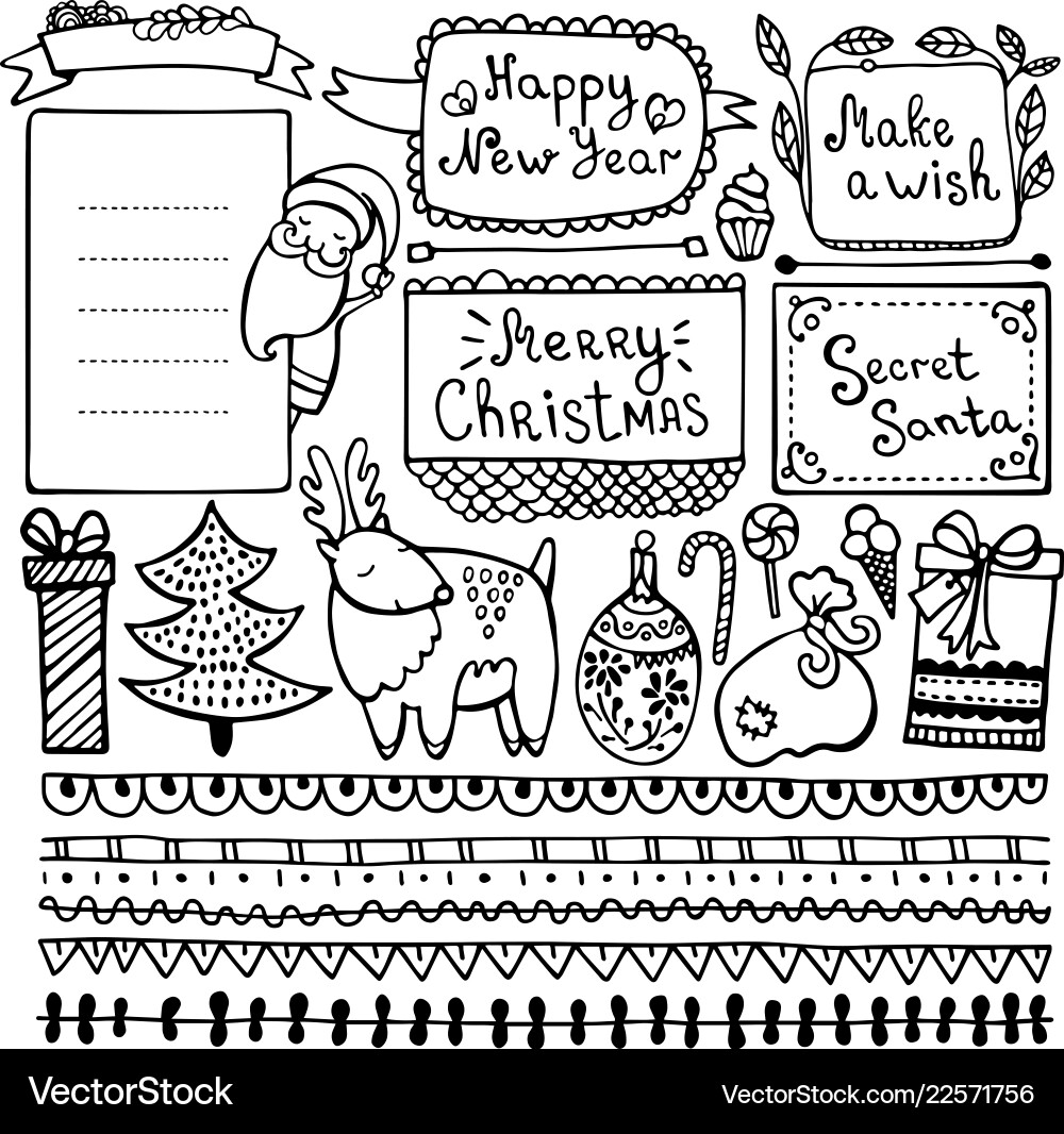 Set of bullet journal doodle christmas elements Set of bullet journal doodle christmas elements vector image