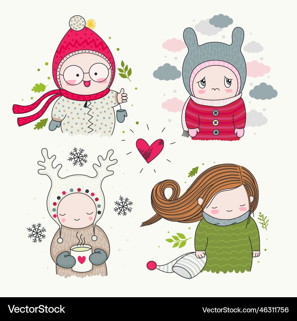 Set of hand drawn characters with different Set of hand drawn characters with different vector image