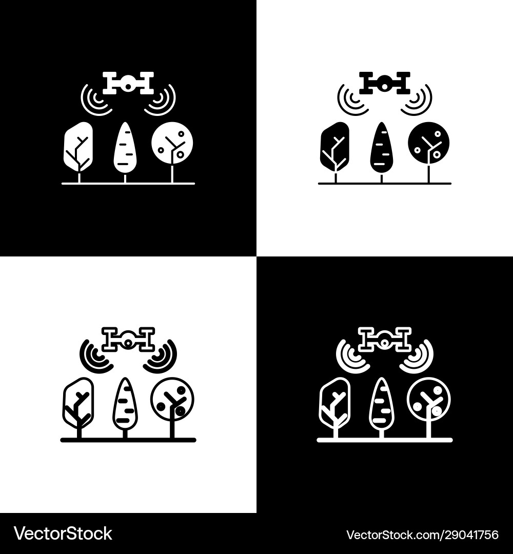 Set smart farm with drone control and tree icon Vector Image