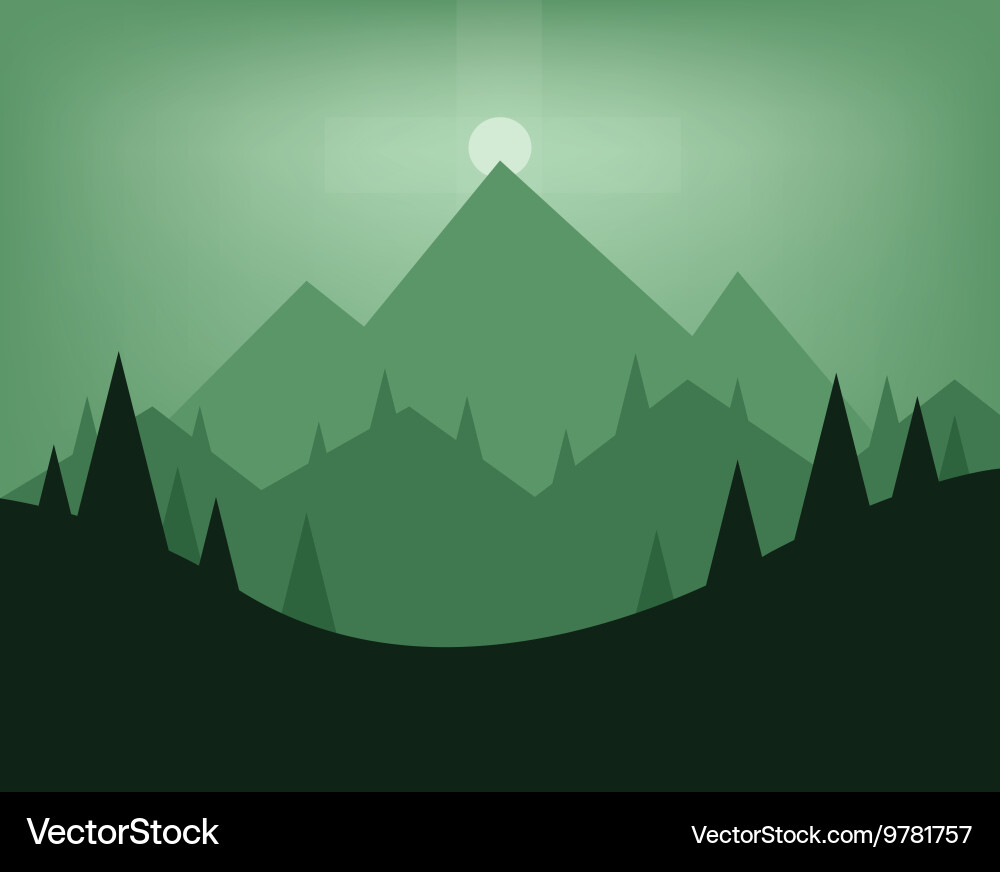 Abstract landscape design with green trees hills vector image