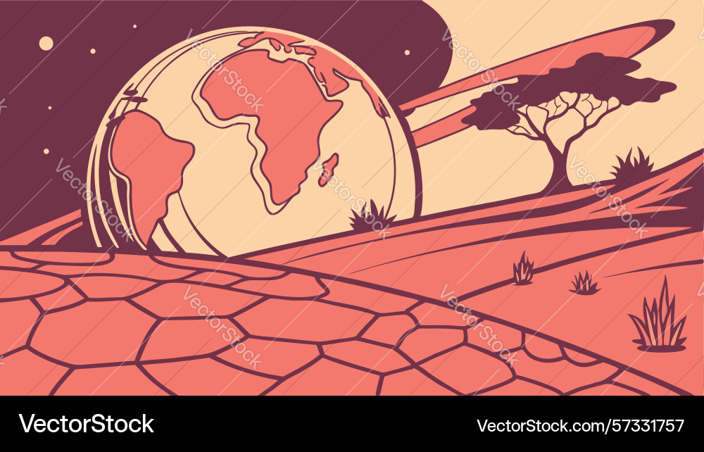 Arid frontier desert planet with moon and sparse Vector Image
