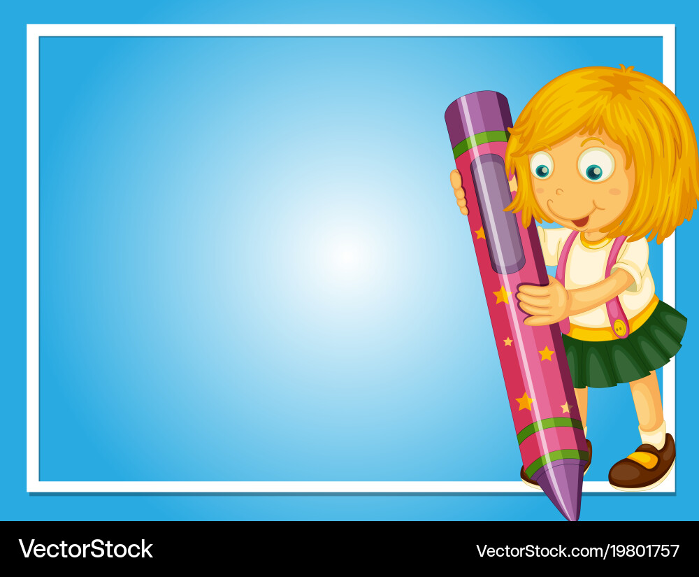 Border template with girl and crayon – Royalty-Free Vector | VectorStock, image size:1000x825