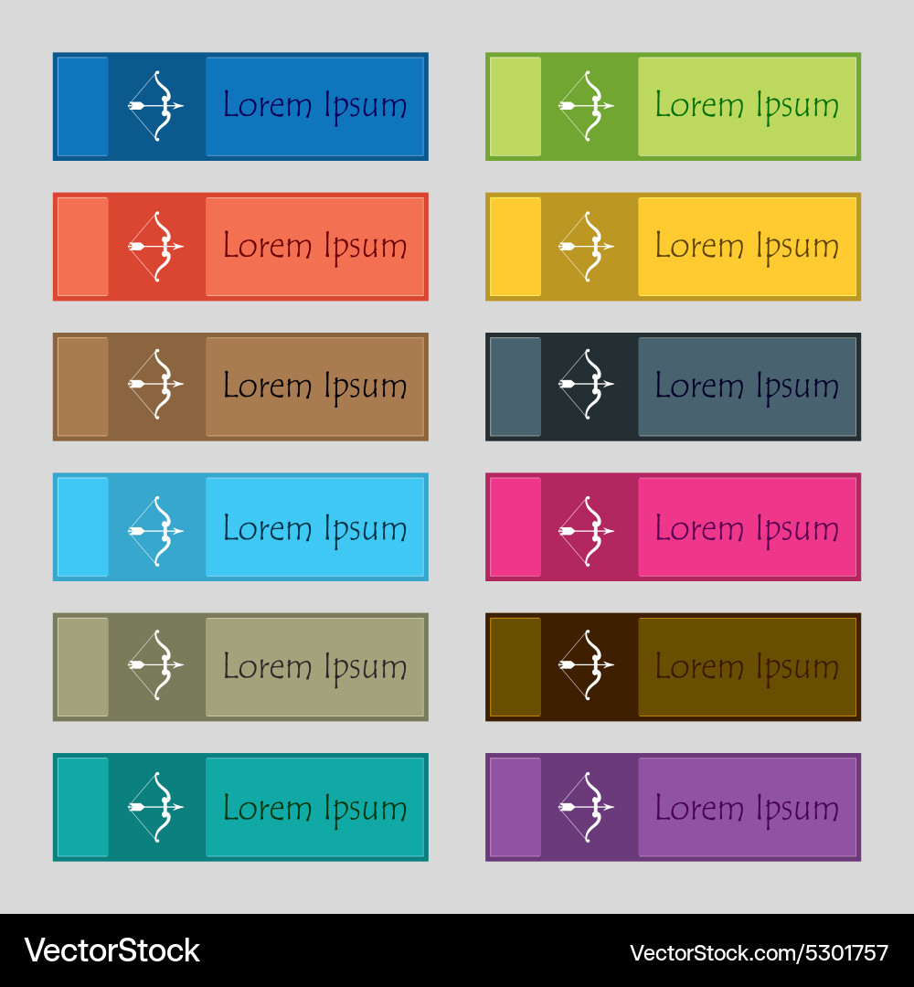 Bow and arrow icon sign set of twelve rectangular vector image