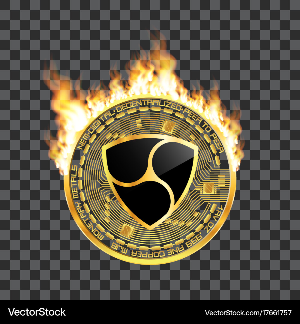 Crypto currency nem golden symbol on fire – Royalty-Free Vector |  VectorStock