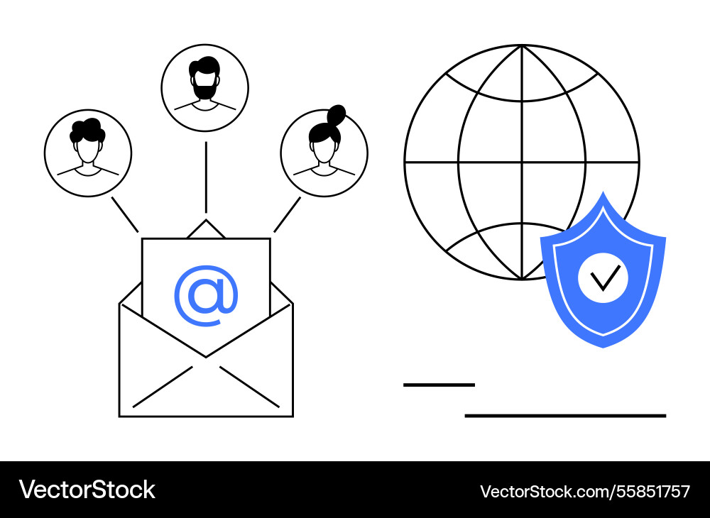 Email communication network with global security Email communication network with global security vector image