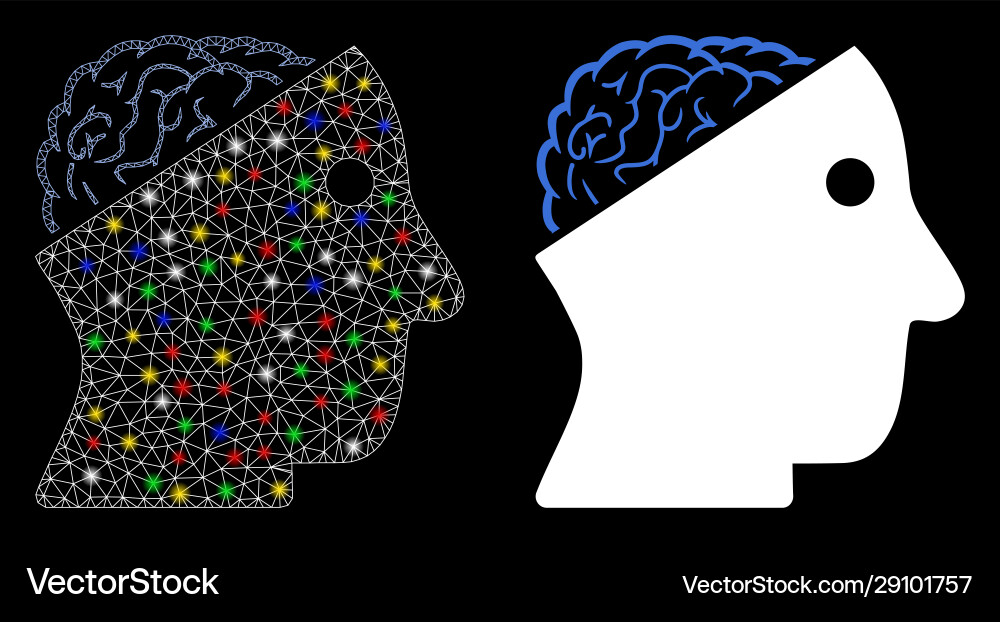 Flare mesh wire frame open brain icon with Flare mesh wire frame open brain icon with vector image