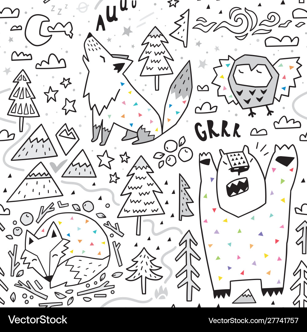 Forest Animals Seamless Pattern Royalty Free Vector Image