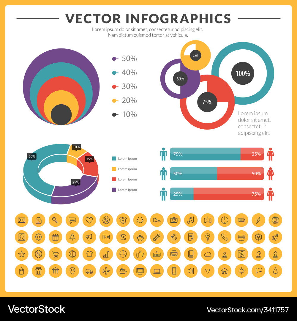 Infographics and design elements with icon set vector image