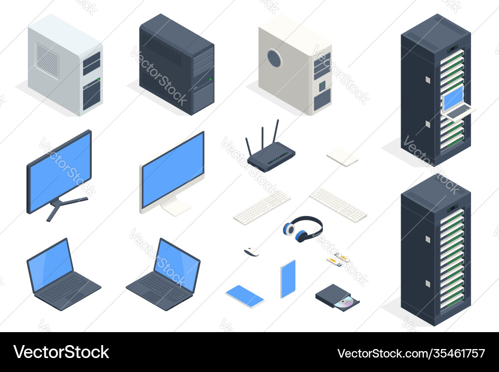 Isometric Data Center Network Elements vector image