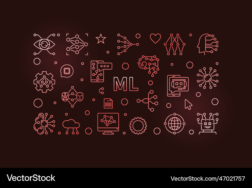 Ml concept horizontal colored line banner machine Ml concept horizontal colored line banner machine vector image