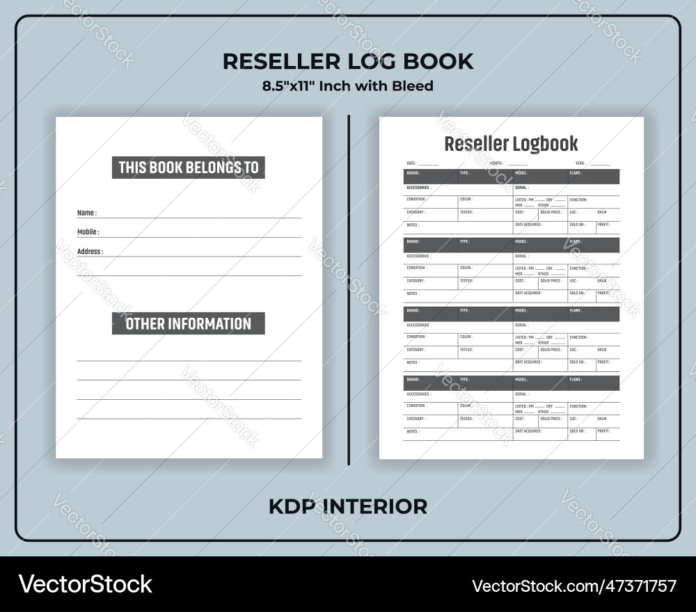 Reseller inventory log book and planner Vector Image