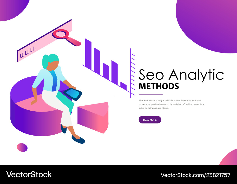 Seo analytic methods landing web page template Seo analytic methods landing web page template vector image