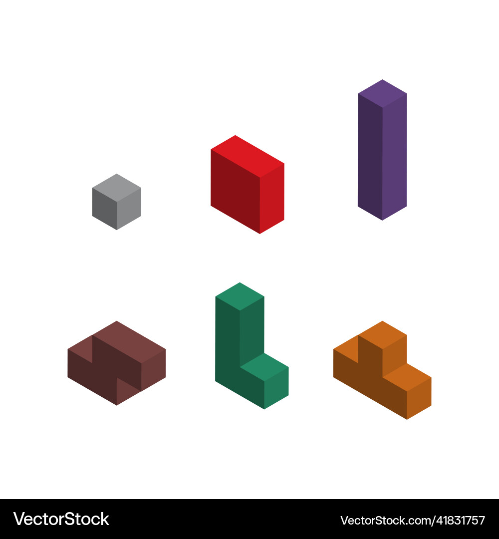 Set of color tetris isometric block puzzle Set of color tetris isometric block puzzle vector image