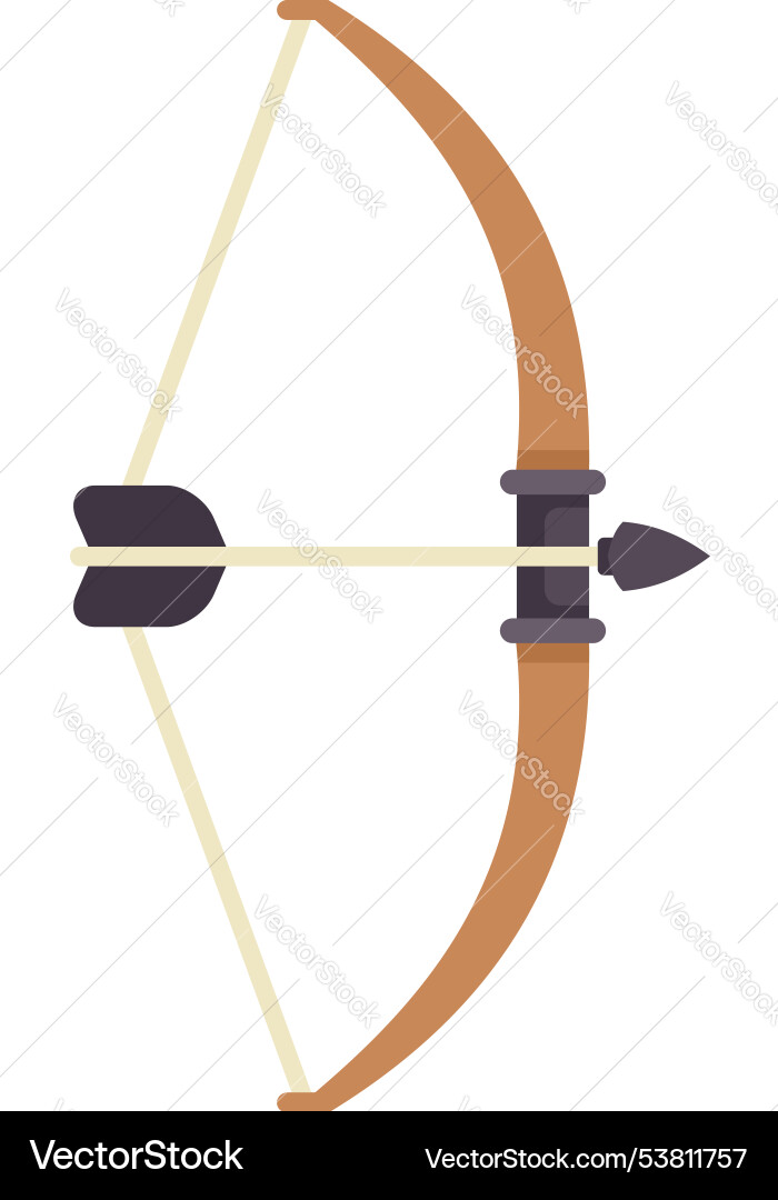 Wooden bow and arrow pointing right with string Wooden bow and arrow pointing right with string vector image