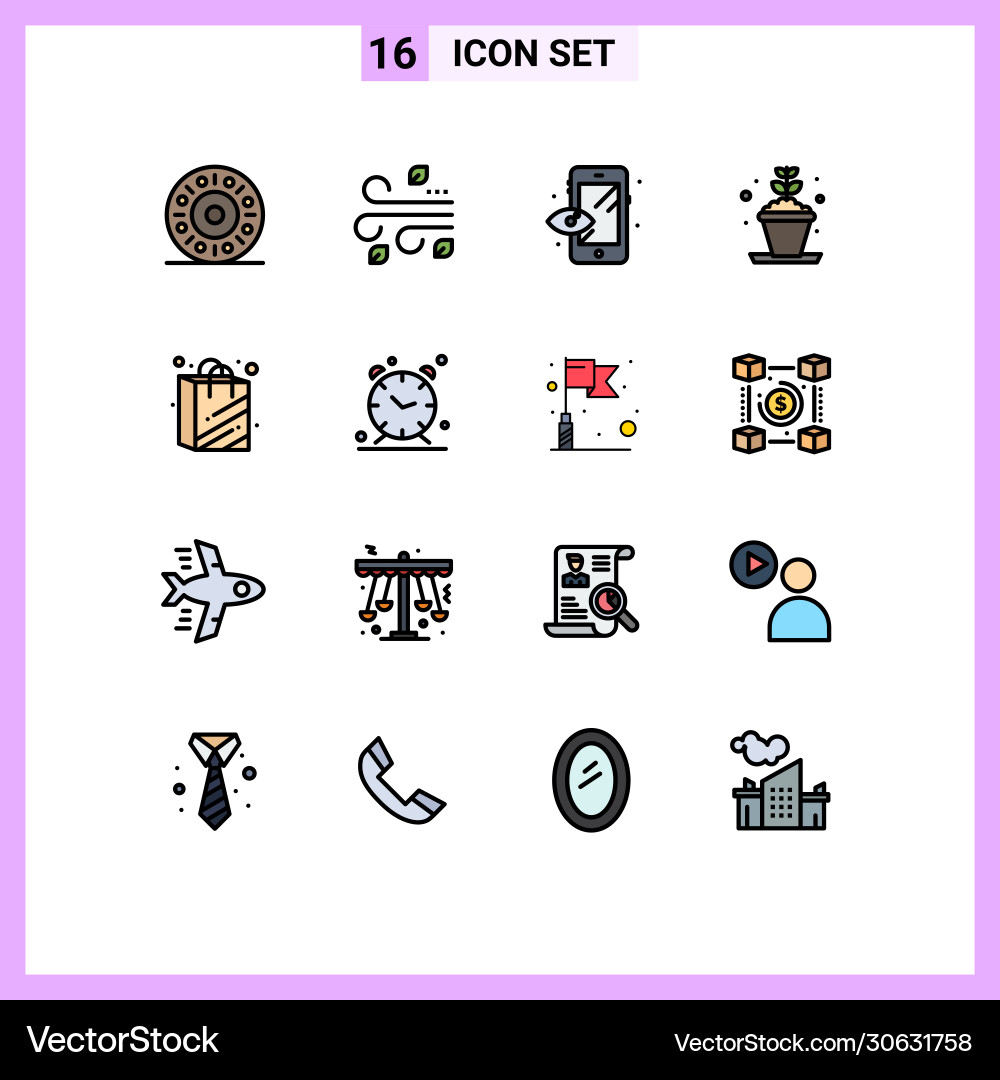 16 universal flat color filled lines set for web Vector Image