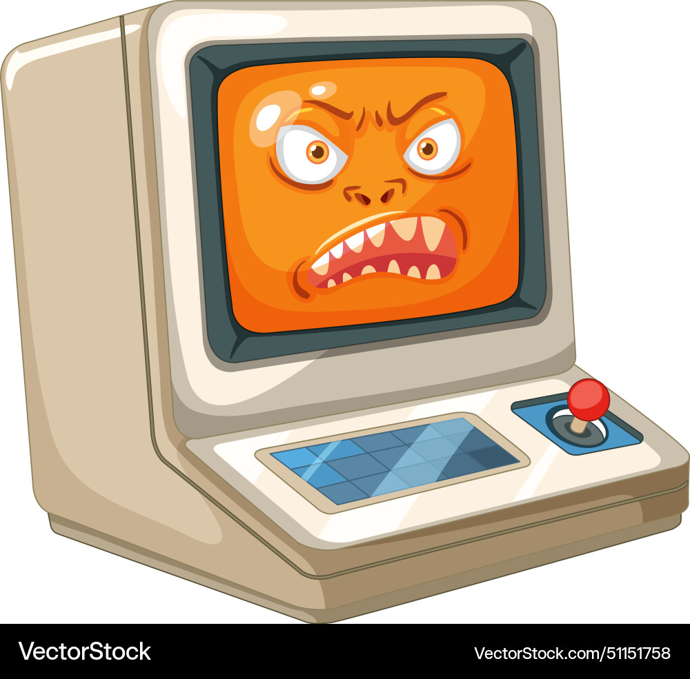 A computer with an angry face Vector Image