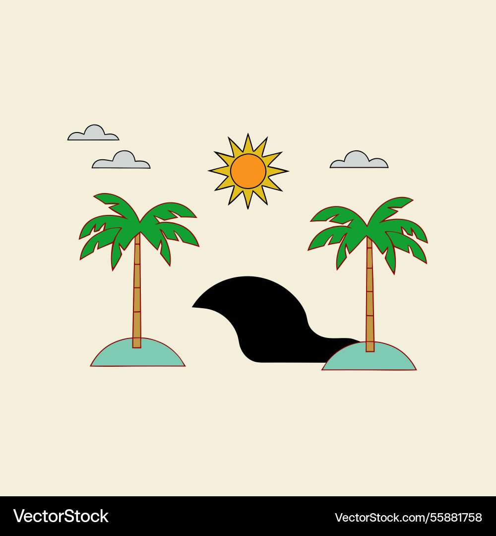 A retro beach with waves palm trees and synth Vector Image
