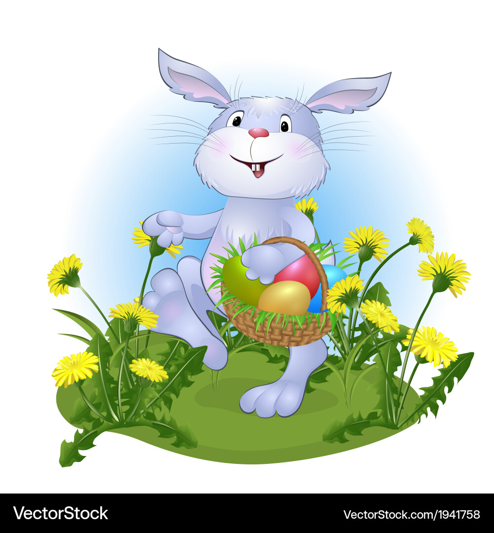Amusing rabbit with easter eggs Vector Image