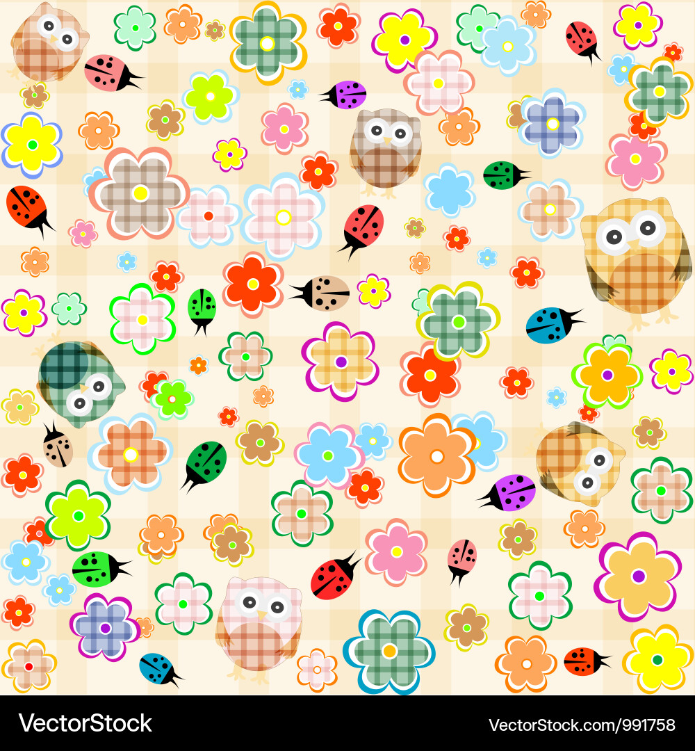 Cute Floral Owl Pattern vector image