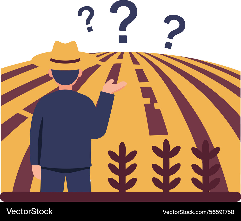 Farmer standing in field with question marks Vector Image