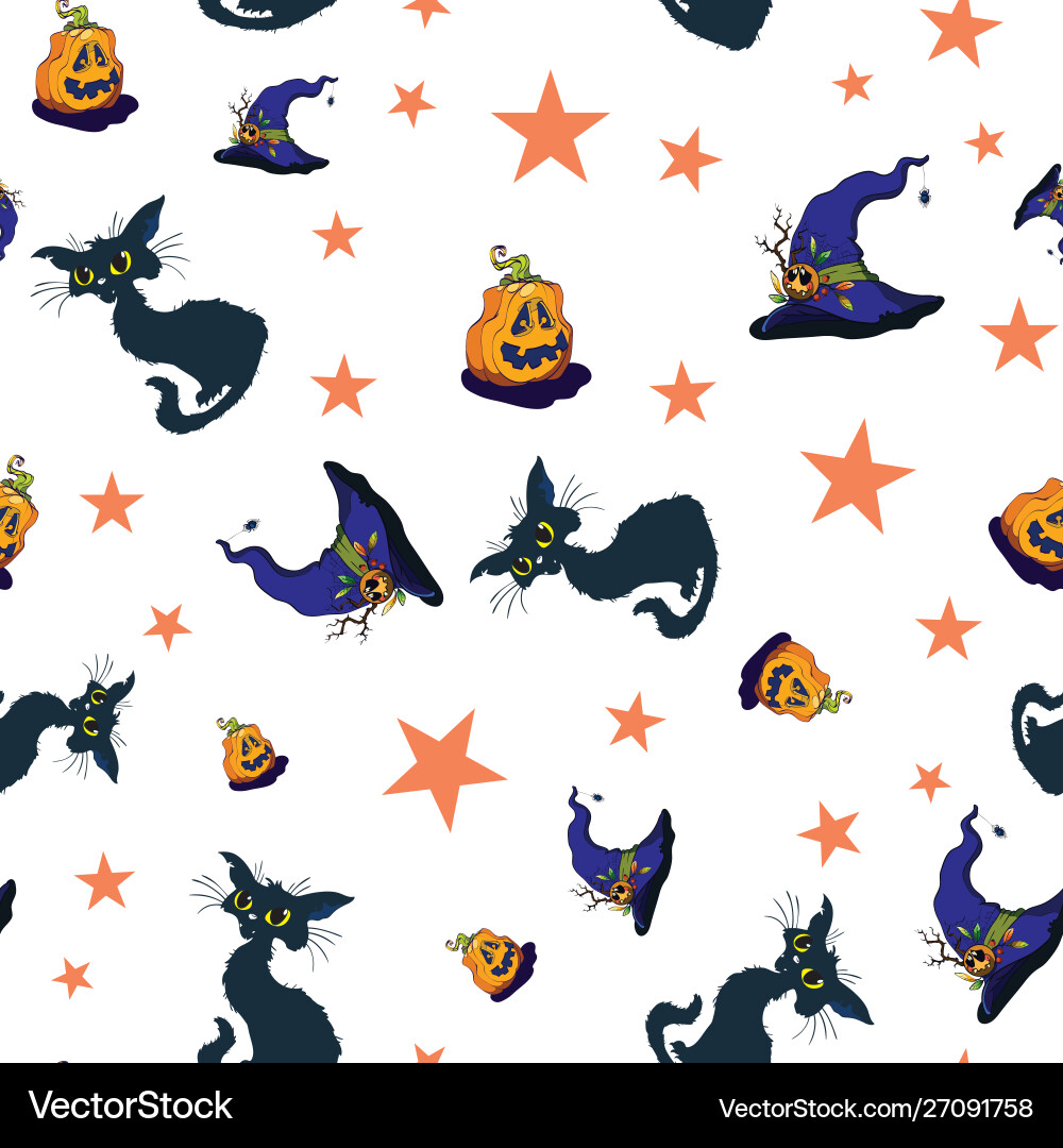 Fun halloween cats and pumpkins repeat pattern Fun halloween cats and pumpkins repeat pattern vector image