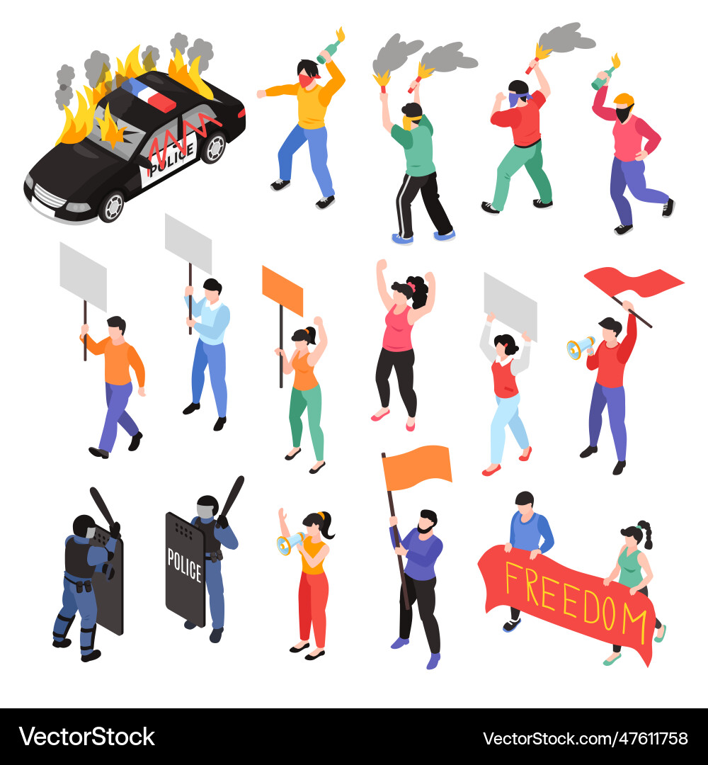 Isometric protest icon set vector image