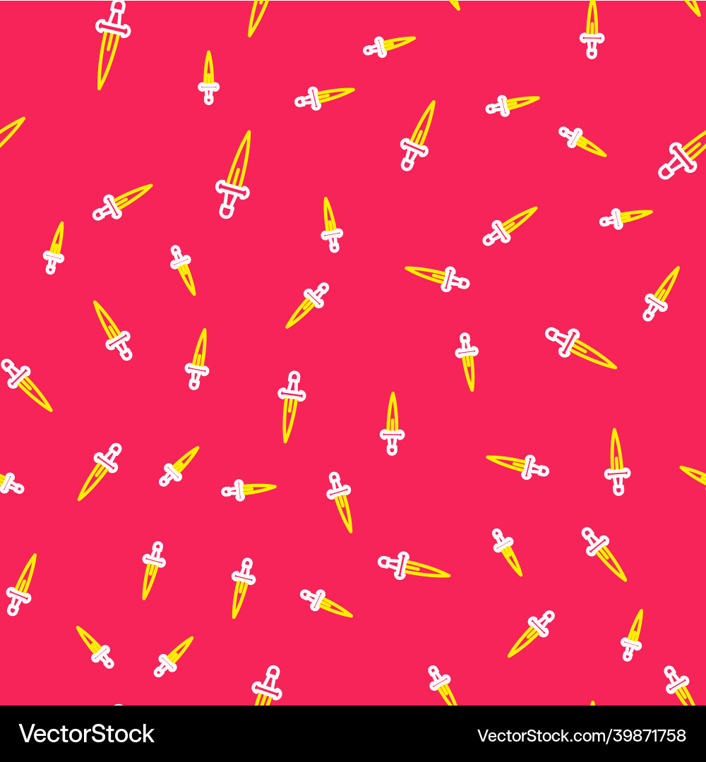 Line dagger icon isolated seamless pattern on red Vector Image