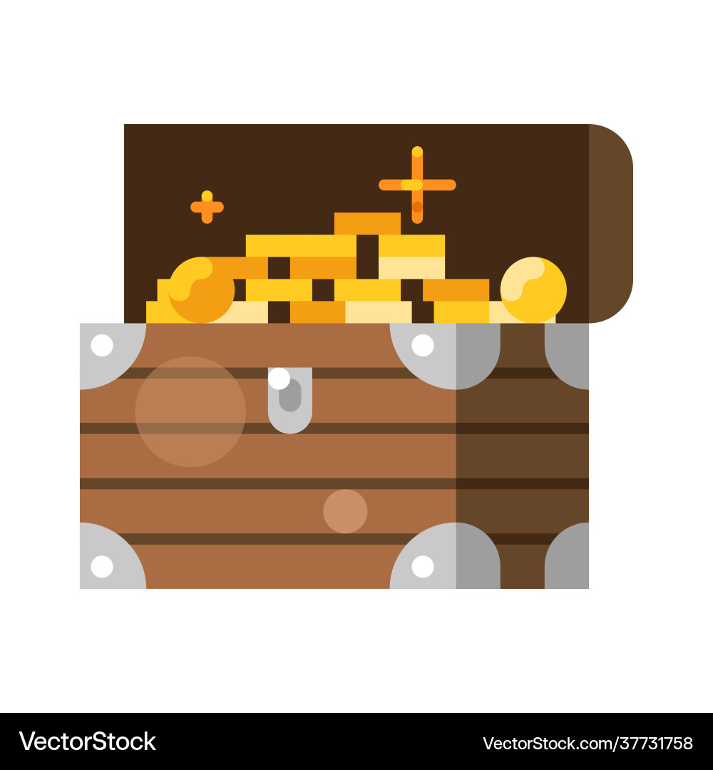 Open vintage wooden chest golden coin vector image