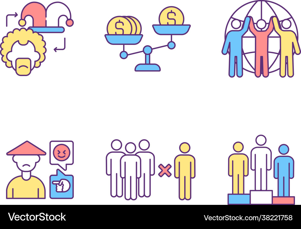 Racial discrimination rgb color icons set Racial discrimination rgb color icons set vector image