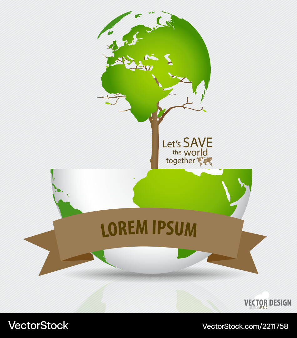 Save the world tree shaped map on a globe Vector Image