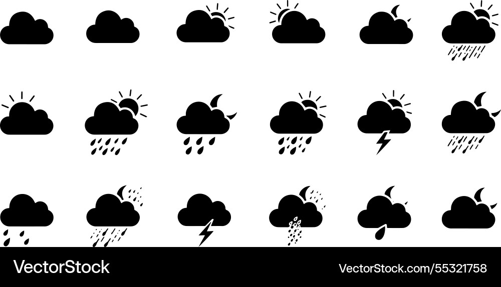 Set of simple weather icons for various conditions Vector Image