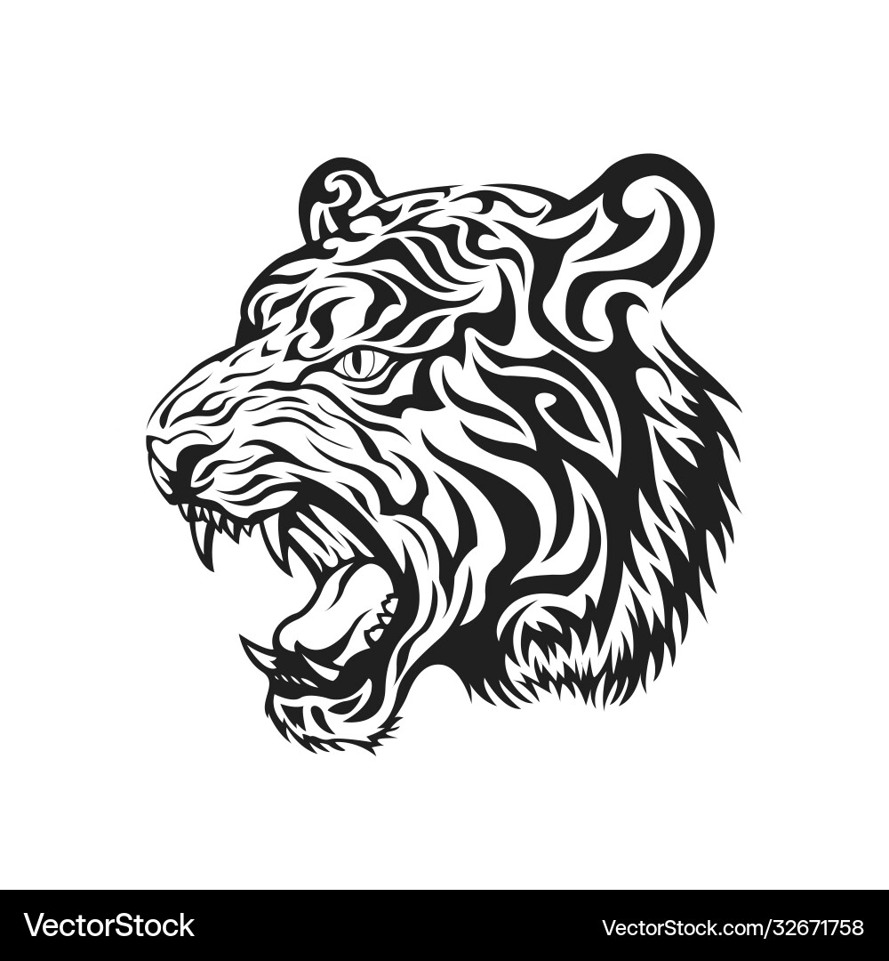 Tribal Tiger Head Tattoo Vector Image